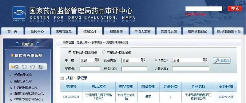 漢氏聯(lián)合集團(tuán)第5個(gè)干細(xì)胞新藥臨床試驗(yàn)申請(qǐng)獲得CDE受理